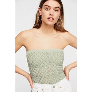 Free People Pre-Owned Seamless Strapless Sheer Honey Knit Tube Top Green XS/S